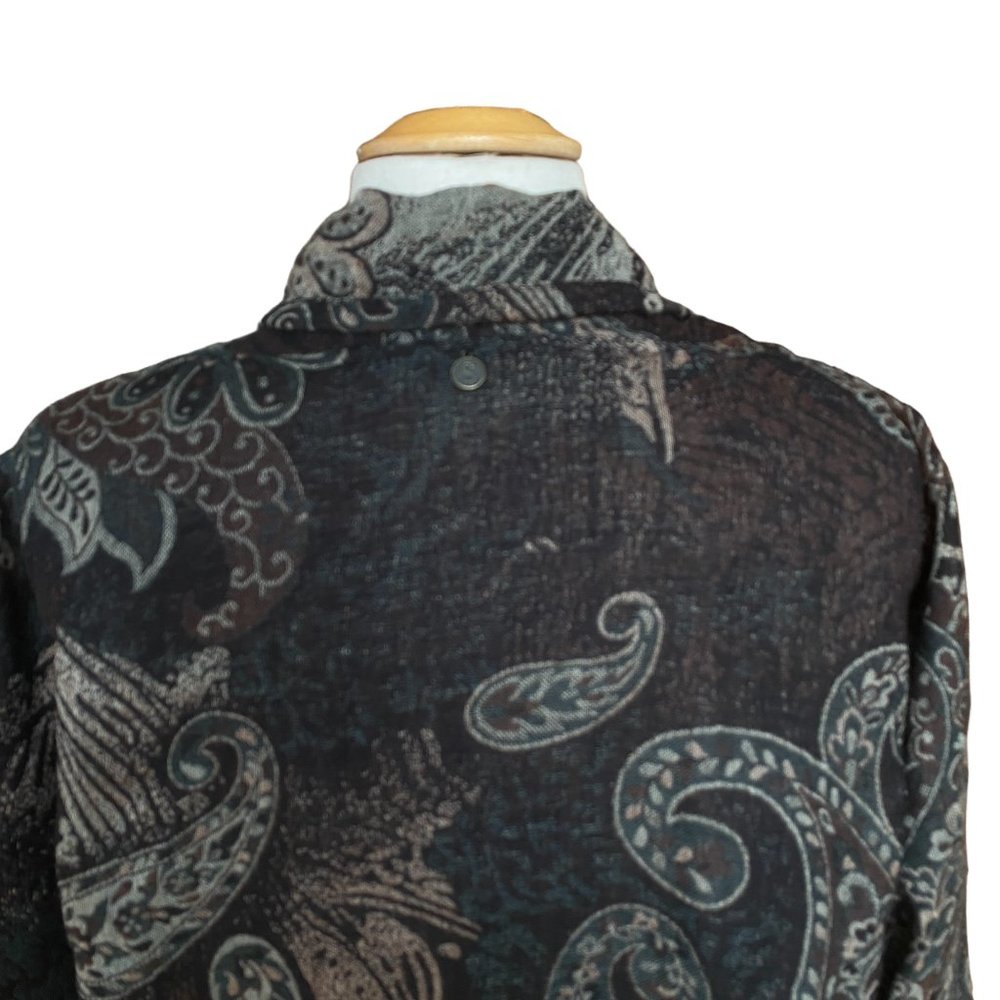 Soft Surroundings Wool Paisley Tapestry Cardigan Gray Boho Fringe -M - Picture 9 of 14